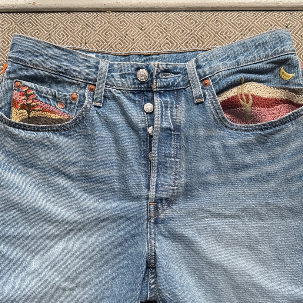 Levi's Blue Women's Jean Shorts with Colorful Embroidery - Picture 2 of 5